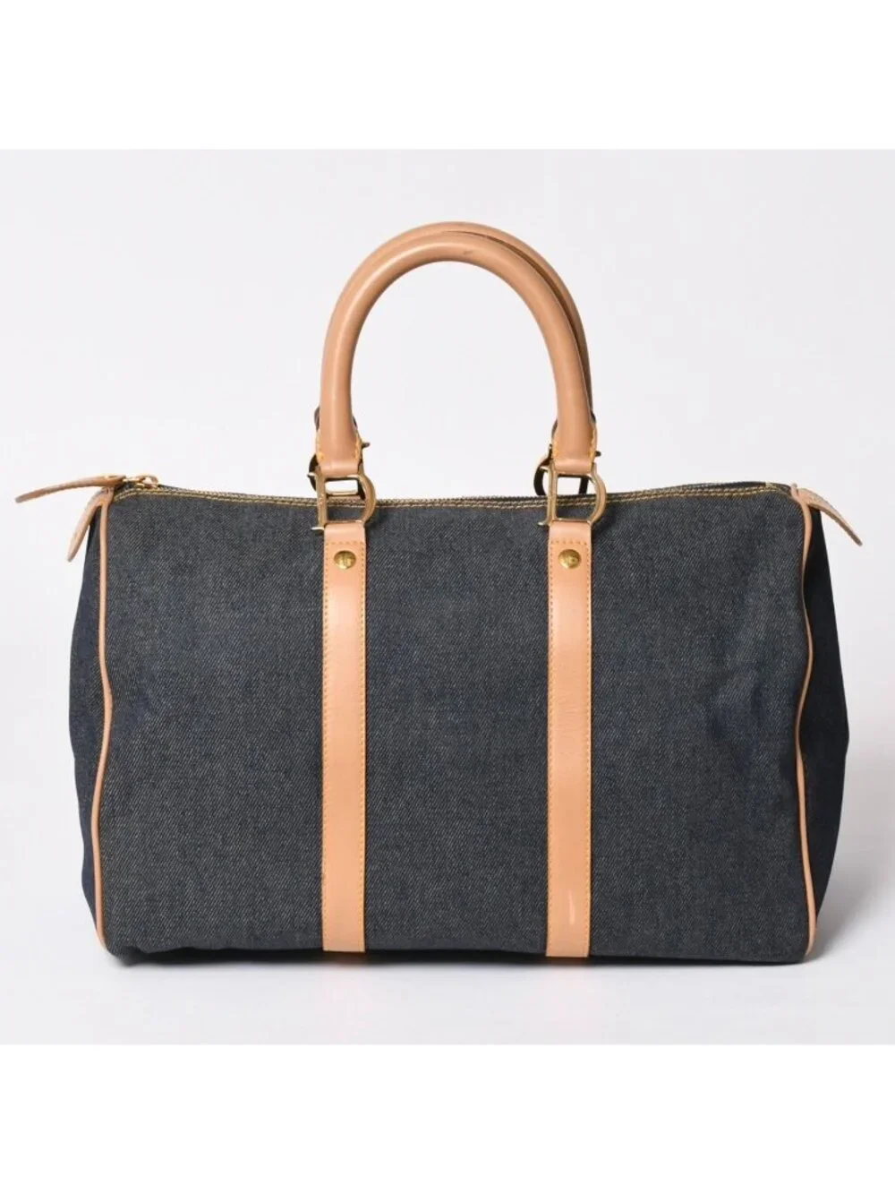 Dior Trotter Handbag Denim 35 Boston Gold